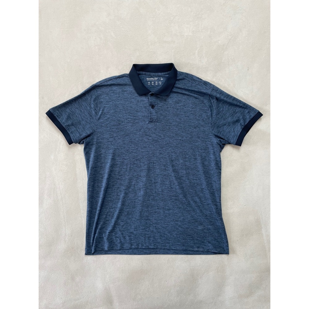 Abercrombie & Fitch Soft A&F Air Knit Polo Blue Space Dye Mens Large L
